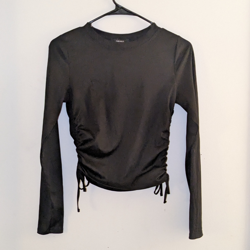 Black Long Sleeve Ruched Top